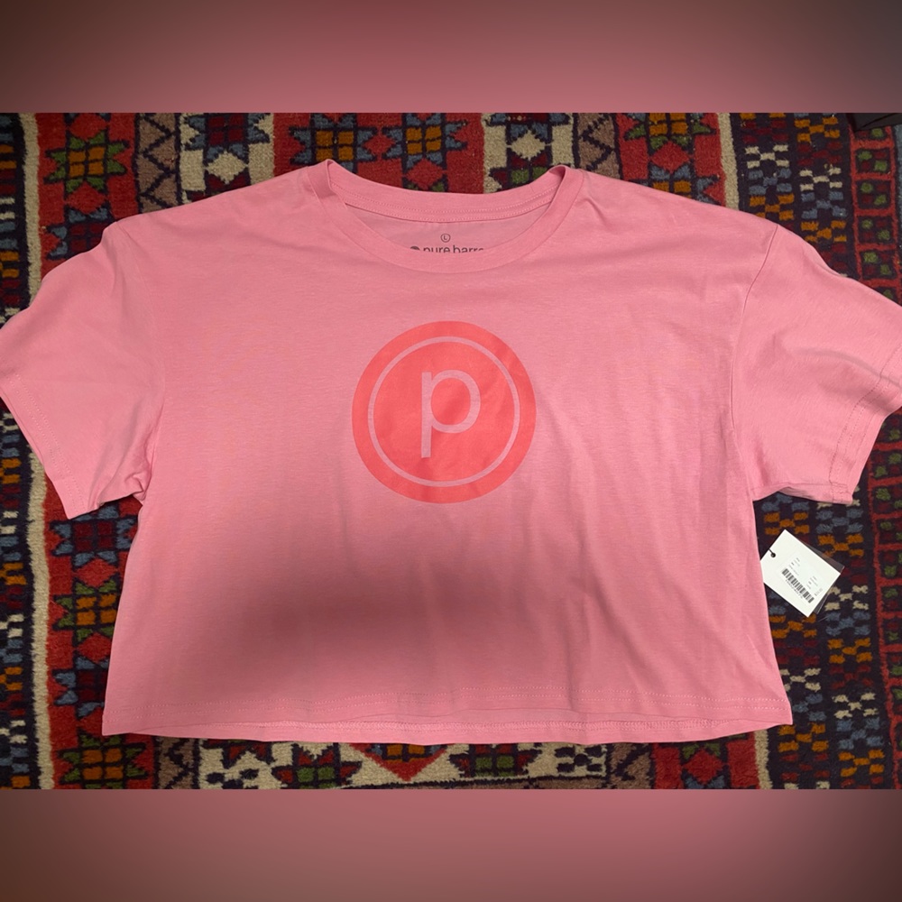 Brand New with Tags** Pure Barre, tonal logo Crop Tee, bubblegum pink, large
